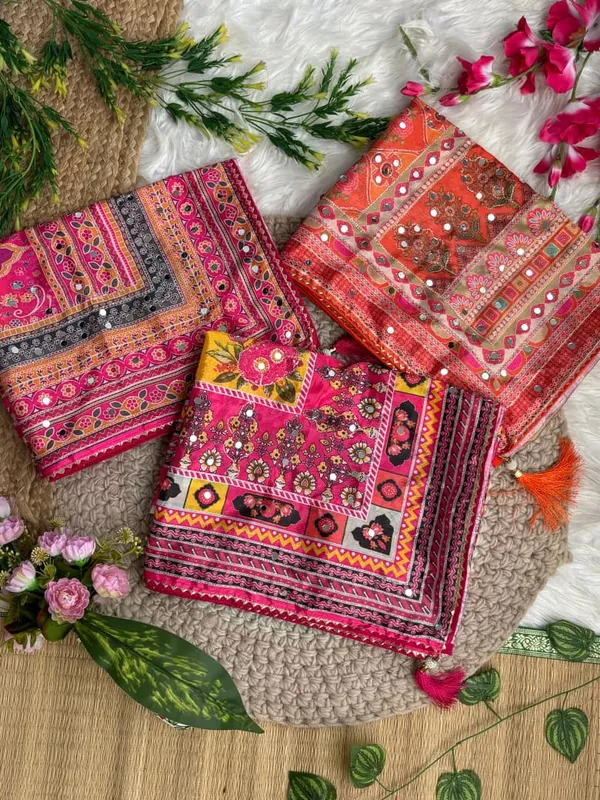 Orange_Ajarakh_Print_Mirror_Embroidered_Saree