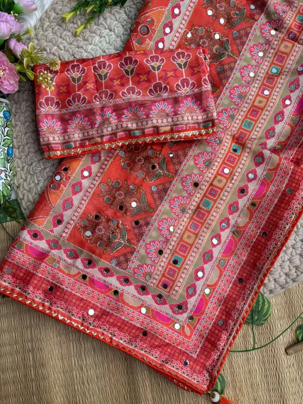 Orange_Ajarakh_Print_Mirror_Embroidered_Saree