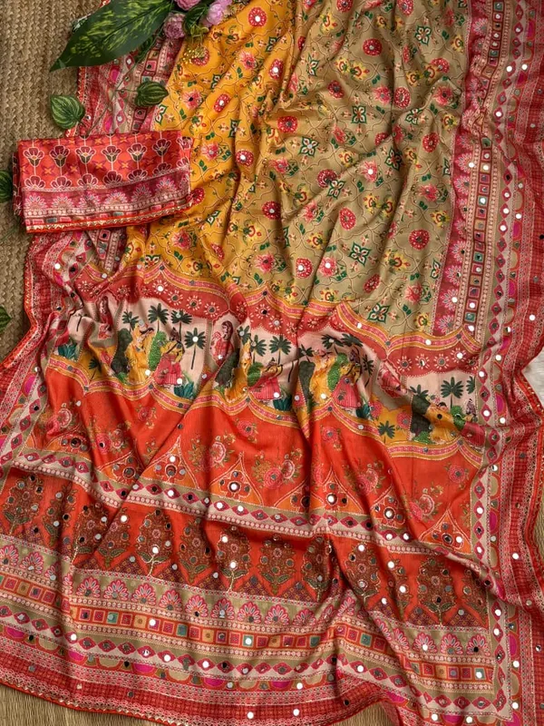 Orange_Ajarakh_Print_Mirror_Embroidered_Saree