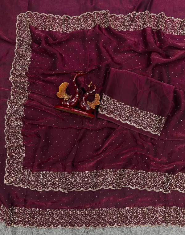 Wine_Soft_Silk_Handwork_Designer_Saree