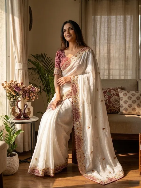 White_Crunchy_Silk_Designer_Saree