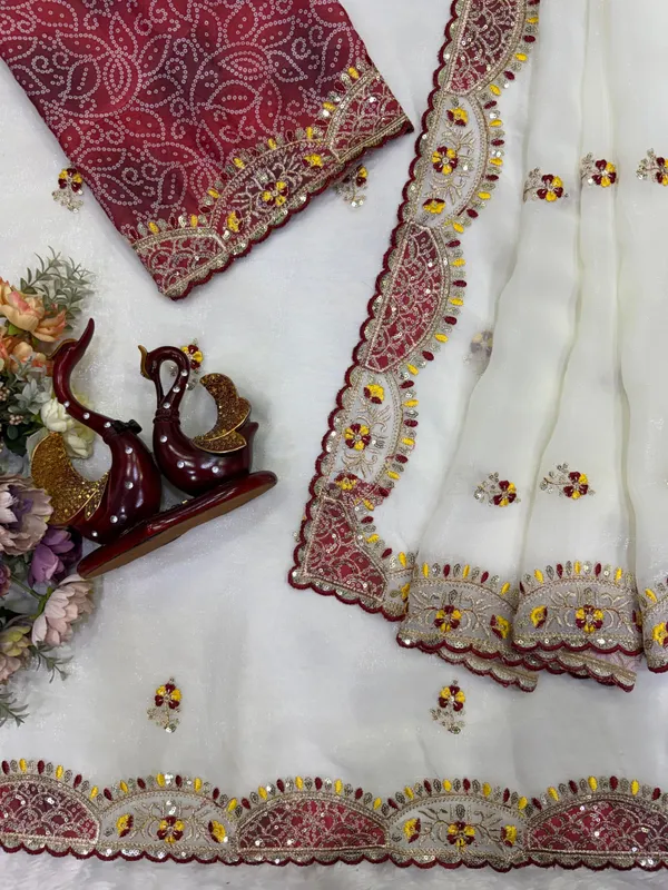 White_Crunchy_Silk_Designer_Saree