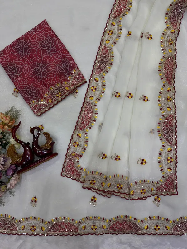 White_Crunchy_Silk_Designer_Saree