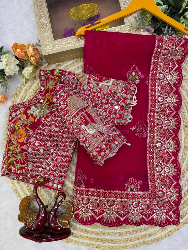 Red_Organza_Silk_Embroidered_Saree