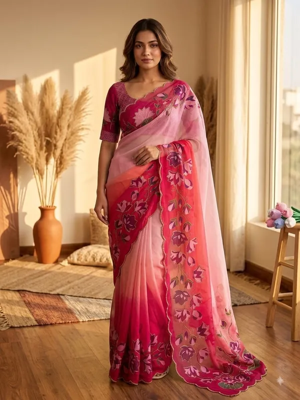 Red_Shaded_Floral_Embroidered_Saree