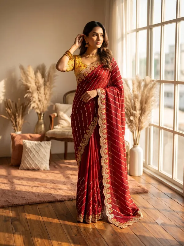 Red_Space_Silk_Embroidered_Saree