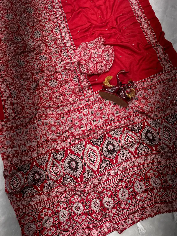 Red_Ajarakh_Print_Mirror_Embroidered_Saree