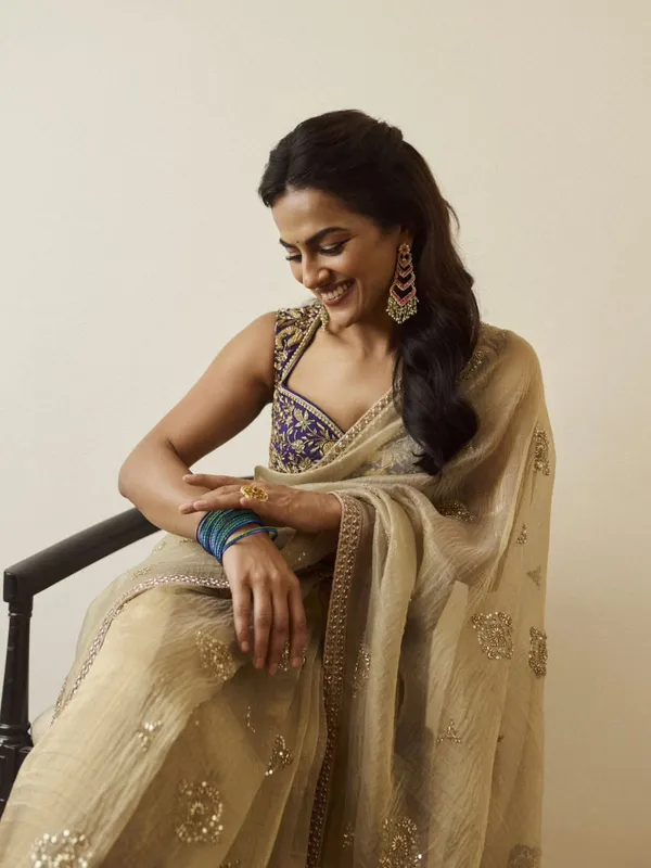 Cream_Crush_Silk_Designer_Saree