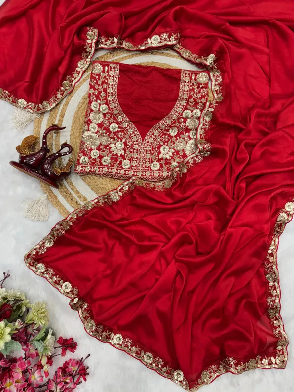 Cherry_Red_Space_Silk_With_Embroidered_Saree