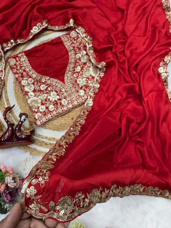 Cherry_Red_Space_Silk_With_Embroidered_Saree