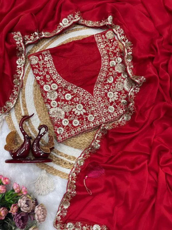 Cherry_Red_Space_Silk_With_Embroidered_Saree