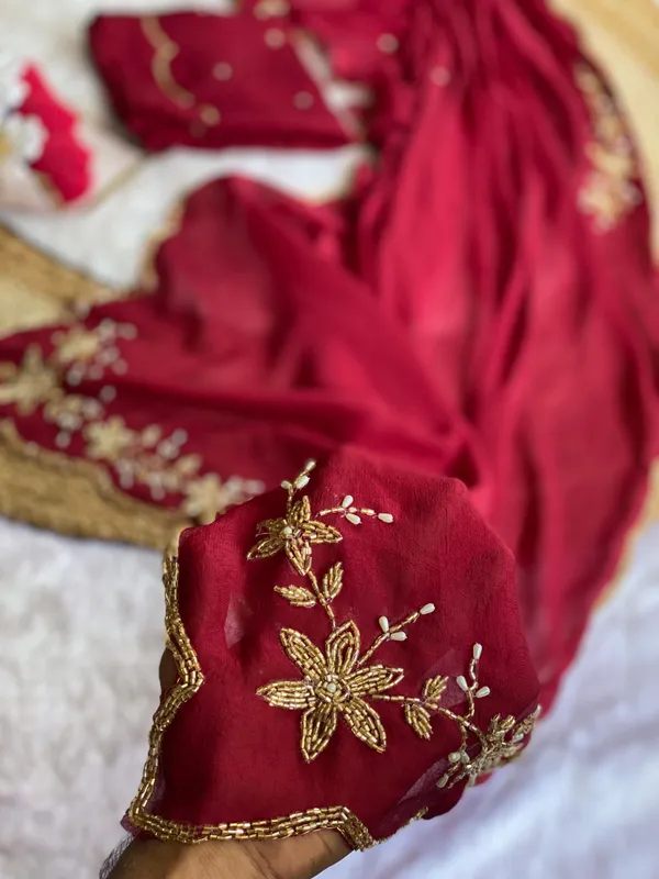 Maroon_Chocolate_Silk_Handwork_Saree