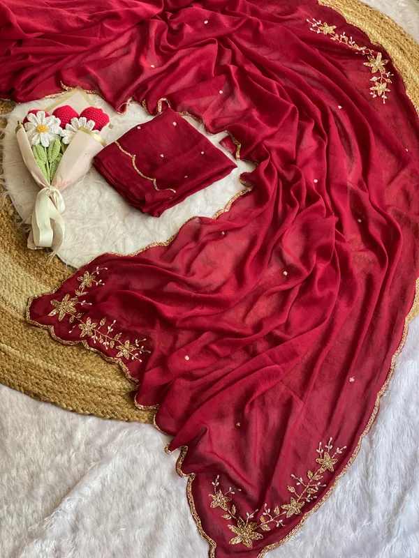 Maroon_Chocolate_Silk_Handwork_Saree
