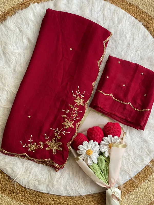 Maroon_Chocolate_Silk_Handwork_Saree