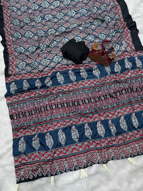 Blue_Ajarakh_Print_Mirror_Work_Saree