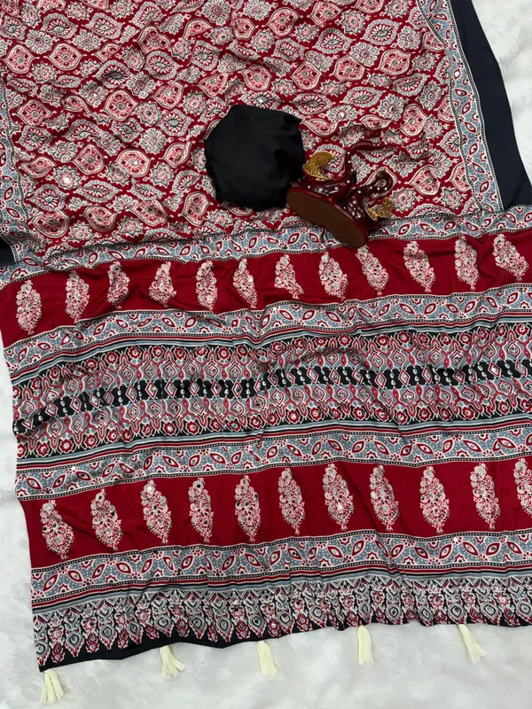 Red_Ajarakh_Print_Mirror_Work_Saree
