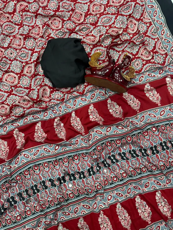 Red_Ajarakh_Print_Mirror_Work_Saree