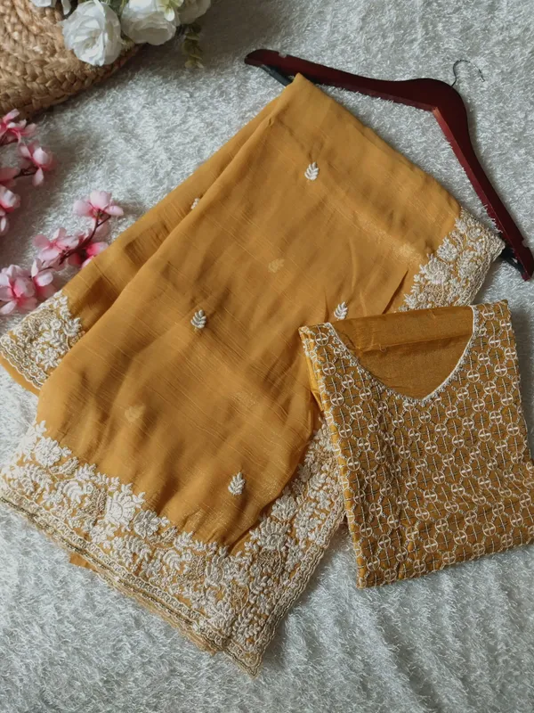 Yellow_Crunchy_Chiffon_Silk_Designer_Saree