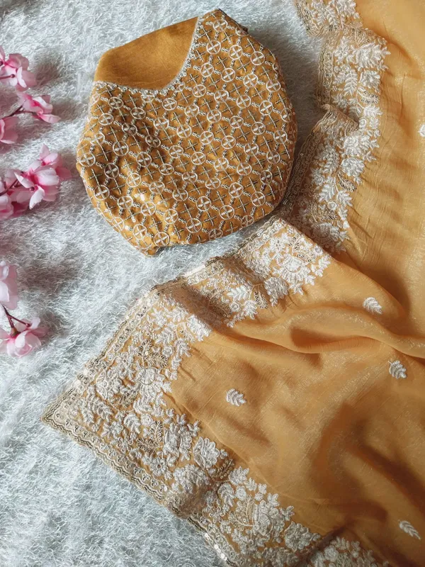 Yellow_Crunchy_Chiffon_Silk_Designer_Saree