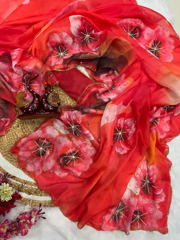 Cherry_Red_Katdana_and_Beads_Hand-Embroidered_Saree