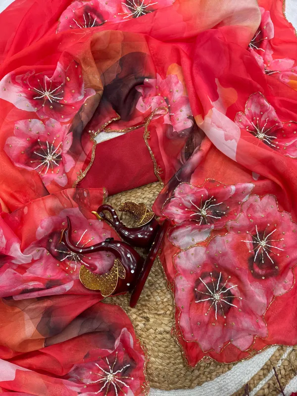 Cherry_Red_Katdana_and_Beads_Hand-Embroidered_Saree