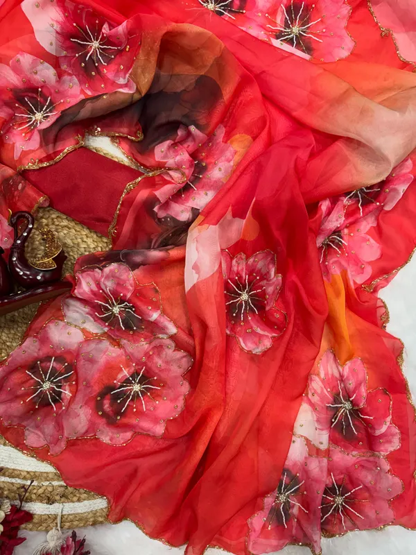 Cherry_Red_Katdana_and_Beads_Hand-Embroidered_Saree