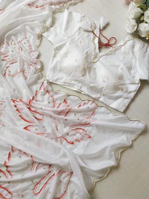 White_Leaf_Handwork_Designer_Saree