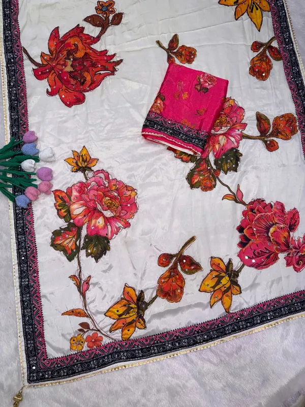 White_Chinon_Silk_Floral_Embroidered_Saree