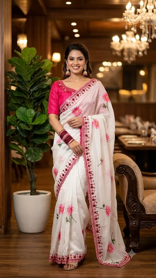 White_Floral_Embroidered_Designer_Saree