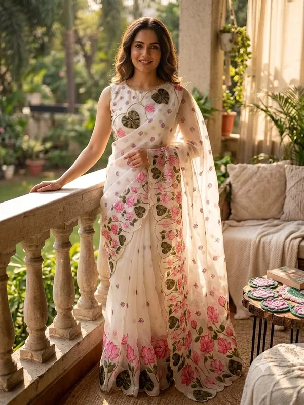 White_Floral_Embroidered_Saree