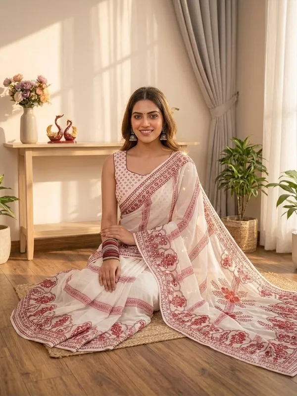 White_Printed_Hand_and_Mirror_Work_Saree
