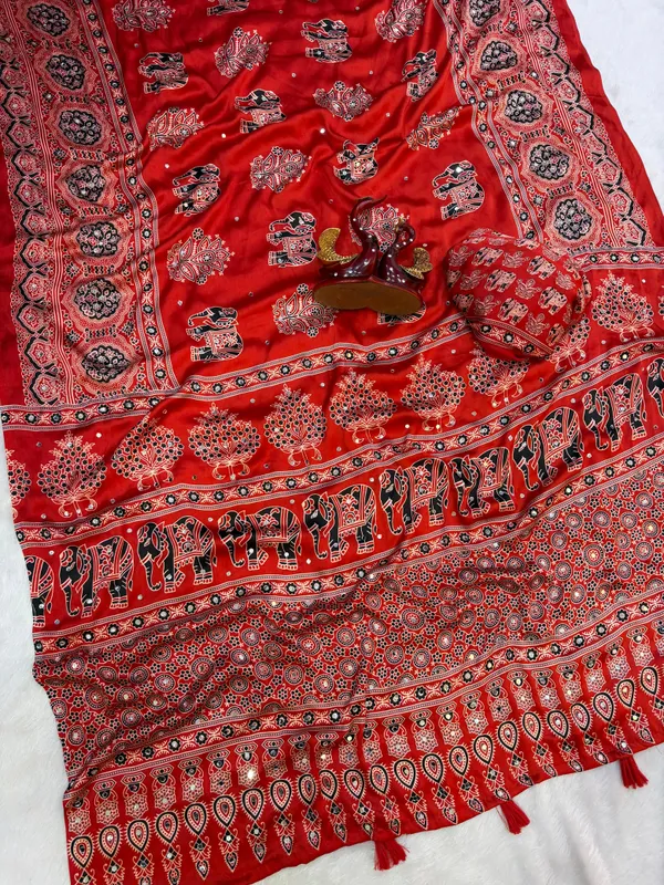 Red_Ajarakh_Print_Mirror_Work_Saree