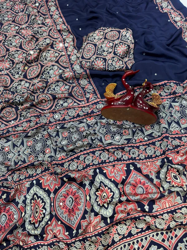 Navy_Blue_Ajarakh_Print_Mirror_Embroidered_Saree