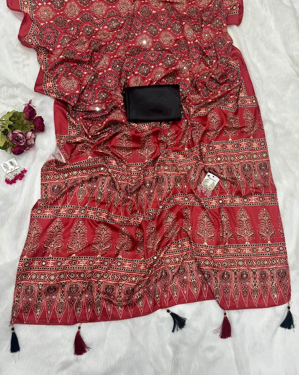 Red_Ajarakh_Print_Mirror_Embroidered_Saree
