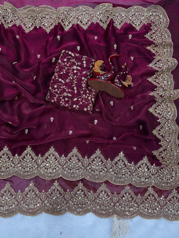 Wine_Space_Chiffon_Silk_Designer_Saree