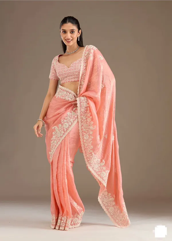 Peach_Crunchy_Chiffon_Silk_Designer_Saree