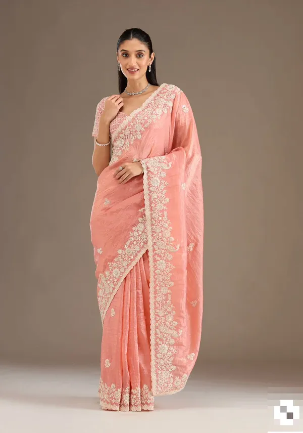 Peach_Crunchy_Chiffon_Silk_Designer_Saree