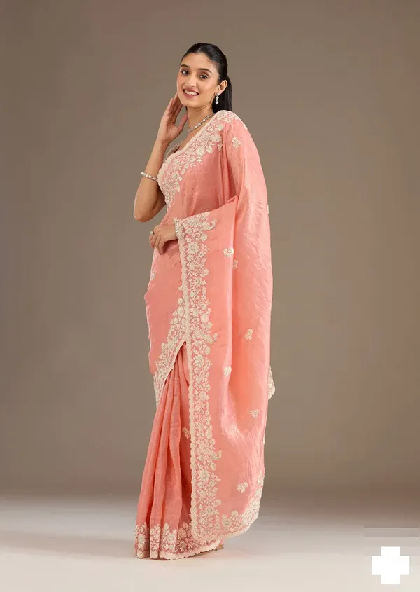 Peach_Crunchy_Chiffon_Silk_Designer_Saree