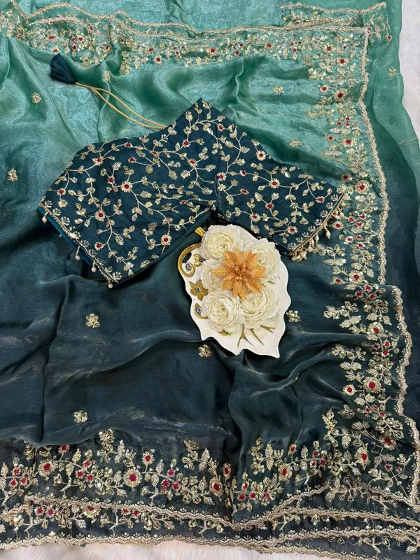 Teal_Dual_Tone_Space_Silk_Embroidered_Saree