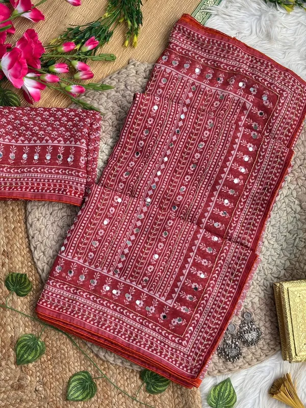 Maroon_Printed_Hand_and_Mirror_Work_Saree