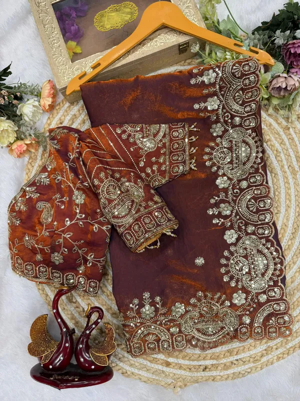 Rusty_Orange_Space_Silk_Embroidered_Saree