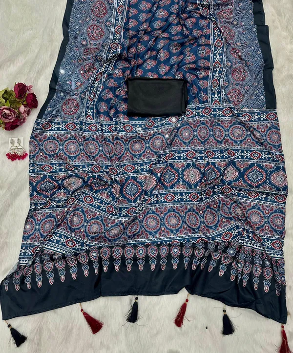 Navy-Blue_Ajarakh_Print_Mirror_Embroidered_Saree