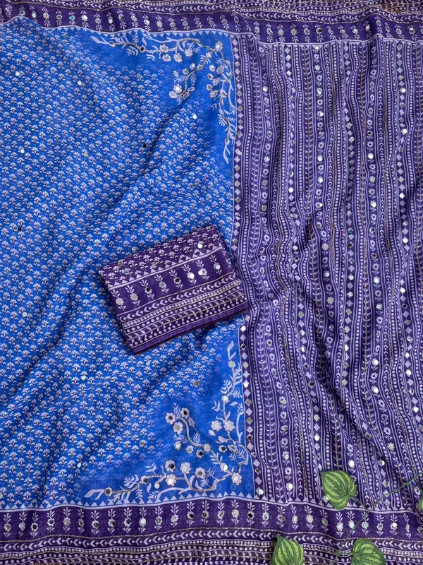 Blue_Printed_Hand_and_Mirror_Work_Saree