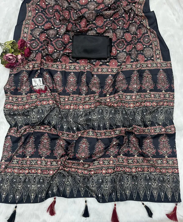 Navy_Ajarakh_Print_Mirror_Work_Saree