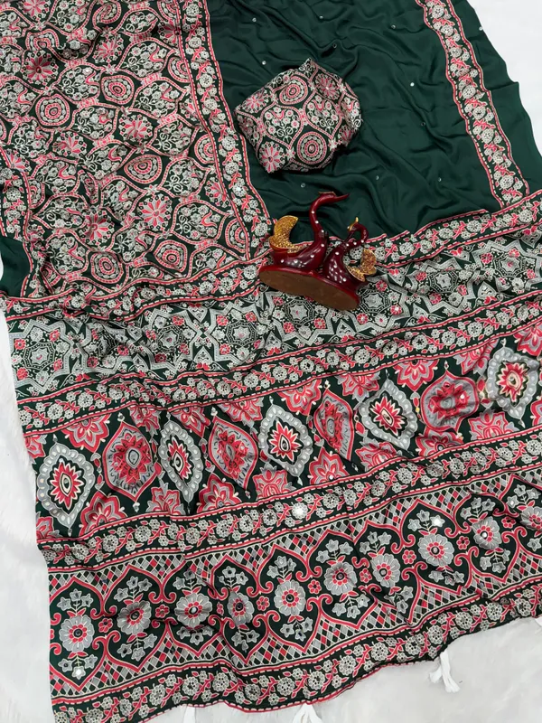 Dark_Green_Ajarakh_Print_Mirror_Embroidered_Saree