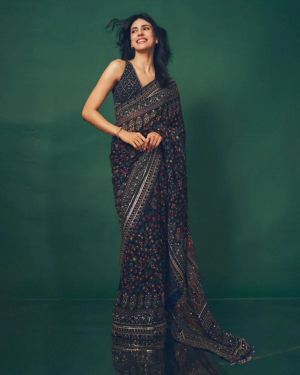 Navy_Ajarakh_Print_Embroidered_Saree