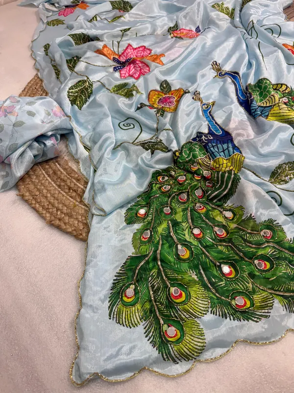 Sky-Blue_Peacock_Hand-Embroidered_Saree