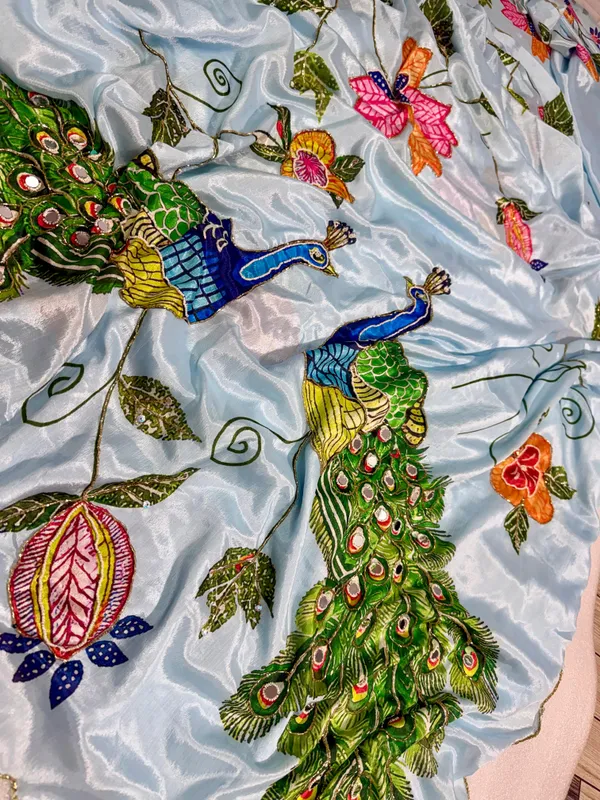Sky-Blue_Peacock_Hand-Embroidered_Saree