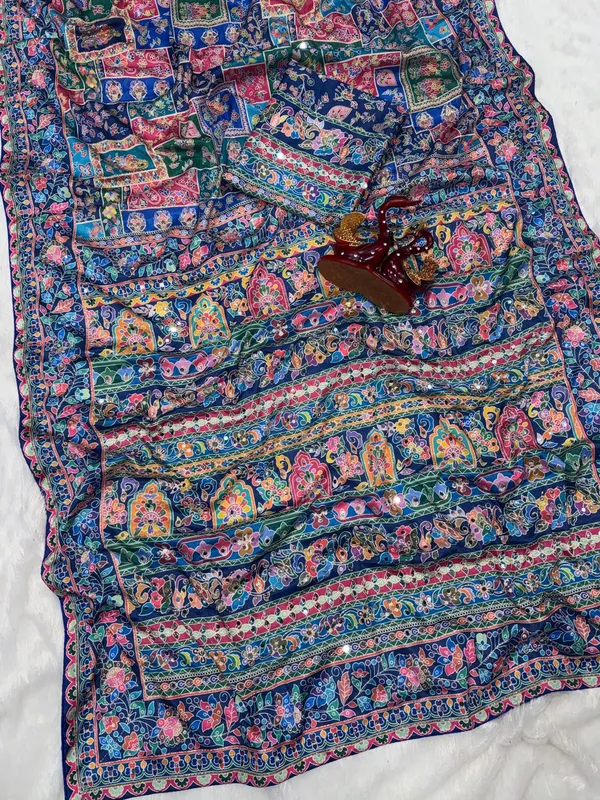 Blue_Ajarakh_Print_Mirror_Work_Saree