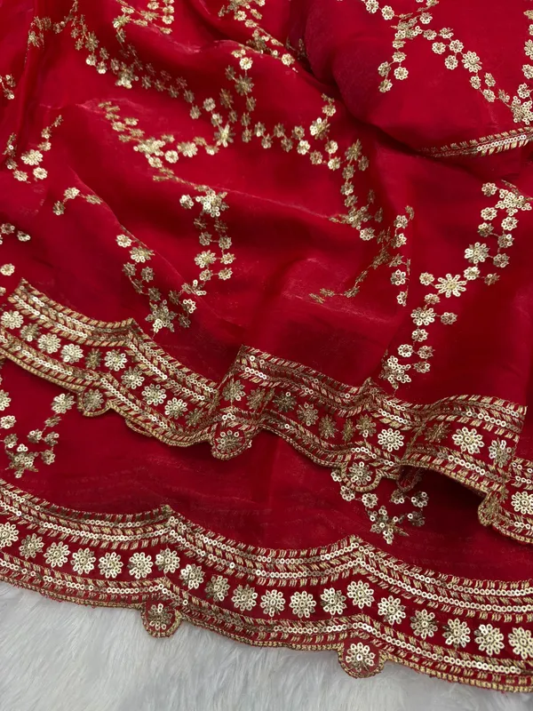 Red_Space_Silk_With_Lehriya_Embroidered_Saree